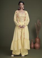 Georgette Yellow Party Wear Embroidery Work Readymade Indo Western